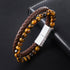 Lederarmband Herren Braun Perlen Tigerauge Magnetverschluss Beads